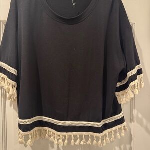 Harlowe & Graham Black Cream 3/4 Sleeve Boxy Crop Top